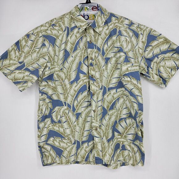 Cooke Street Honolulu Shirt Mens XL Blue Green Leaf Hawaiian Button Up Aloha - Picture 1 of 10
